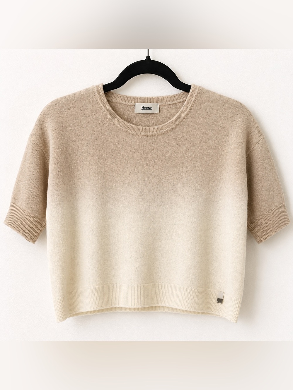 Herno Italy 100% Wool Ombré Cropped Knit Sweater Short Sleeve IT 46